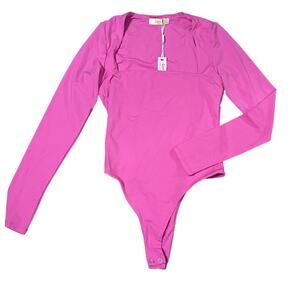 Qinsen Square Neck Bodysuit Hot Pink Large